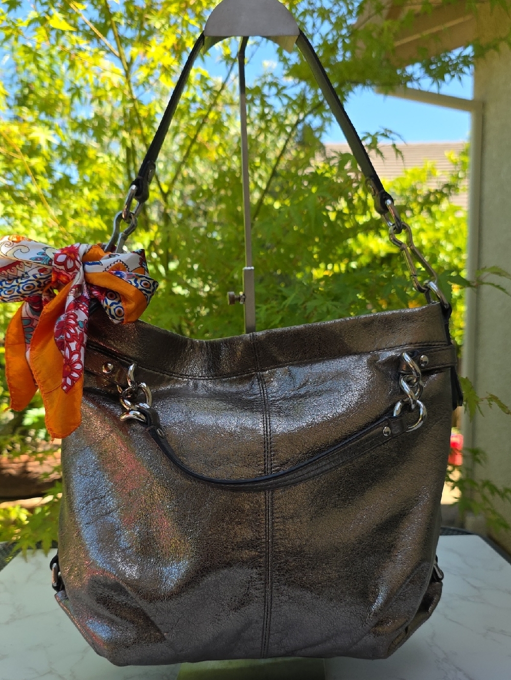 Coach Y2K Brooke Hobo Silver Gold Tones Metallic Leather Shoulder Hand Bag - Picture 3 of 16